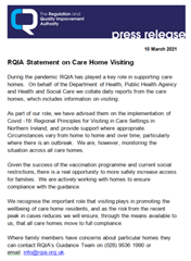 RQIA Statement on Care Home Visiting
