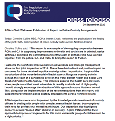 RQIA’s Chair Welcomes Publication of Report on Police Custody Arrangements