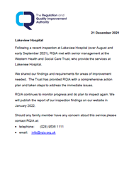 RQIA Inspection at Lakeview Hospital